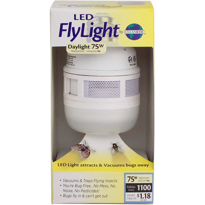 FLYLIGHT™ an LED Light Bulb that Vacuums Flying Bugs, Traps, & Creates Insect Fly Control